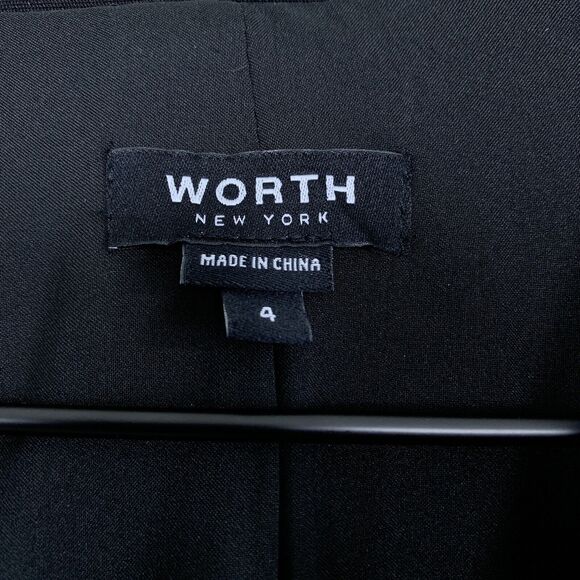 Worth Wool Ruffle Blazer Jacket Black Ruffle Hem Pockets Lined Cropped Womens 4 - Picture 7 of 8